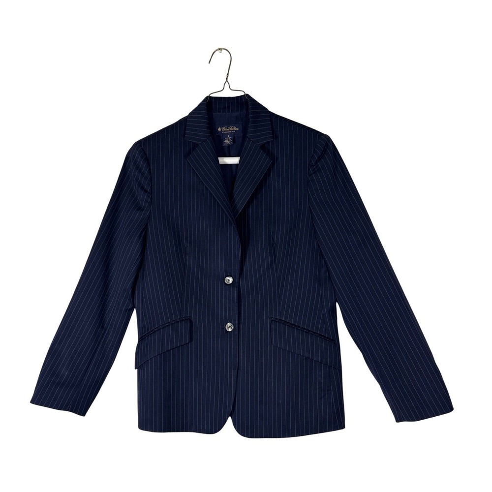 Brooks Brothers Womens Navy Blue Pinstripe 100% Wool Silk Lined Blazer Jacket 10